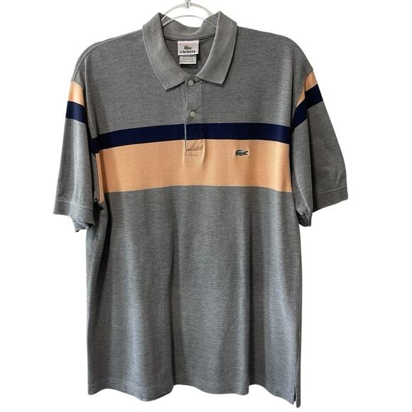 Lacoste Men's Short Sleeve Polo Shirt LF Gray Peach and Navy Stripe Size 7 XXL - Picture 7 of 7